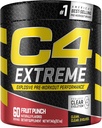 C4 Extreme Pre Workout pulvérisateur punch Fruits de pré-entraînement Supplément énergie pour les hommes et les femmes de 200mg Caféine + Beta Alanine + Créatine de 60 portions