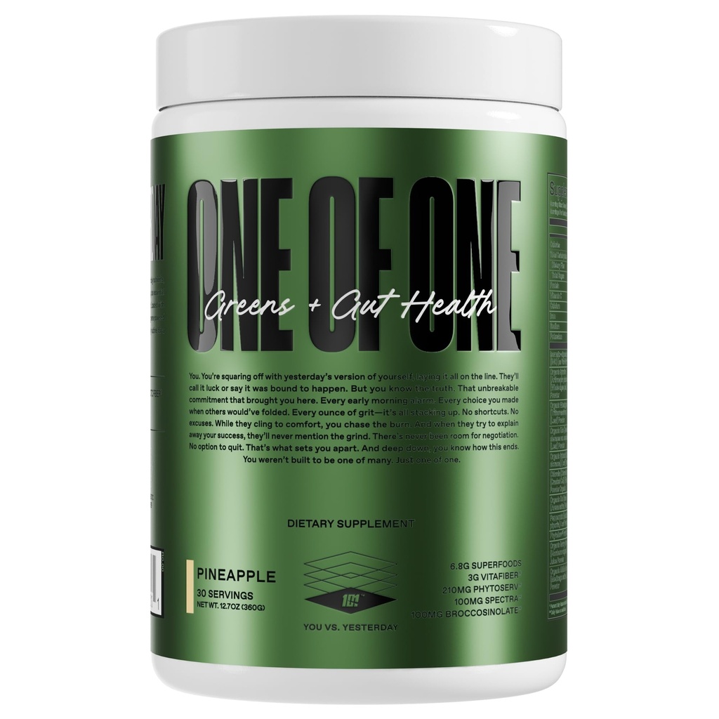ONE of ONE Greens & Gut Health – Superfood Greens Powder with Prebiotics, Probiotics & Digestive Enzymes for Gut Health, Immunity & Energy, No Artificial Sweeteners - Pineapple, 30 Serving