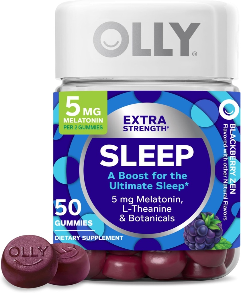 OLLY Extra Strength Sleep Gummy, 5 mg Melatonin, L-Theanine, Chamomile, Lemon Balm, Sleep Aid, BlackBerry - 50 Count (Pack of 12)