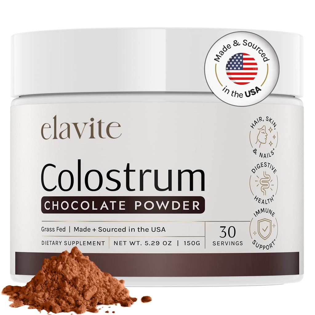 Poudre de colostrum (chocolat) supplément de colostrum à l'herbe pour la santé de Gut, immunosupport cheveux, peau et ongles sains - 30 portions