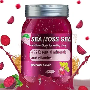 Gel de mousse de mer brut biologique, Gel de mousse de mer réelle avec la mer d'Irlande, gel de mousse de mer sauvage, Immmune & support digestif, supplément de vitamines et minéraux (racine de betterave,18.5OZ)