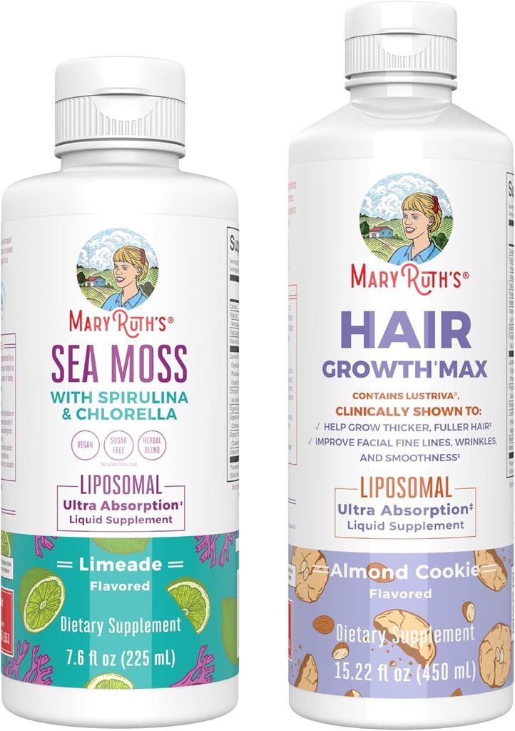 MaryRuth Organics Sea Moss Liposomal (Limeade) & Hair Growth MAX (Cookie à l'amande)