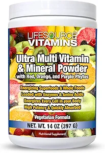 LifeSource Vitamines Ultra Multi Vitamine & Poudre Minérale avec/Phytos Rouges Pourpres Phyto et Oranges Phyto - 30 jours d'approvisionnement