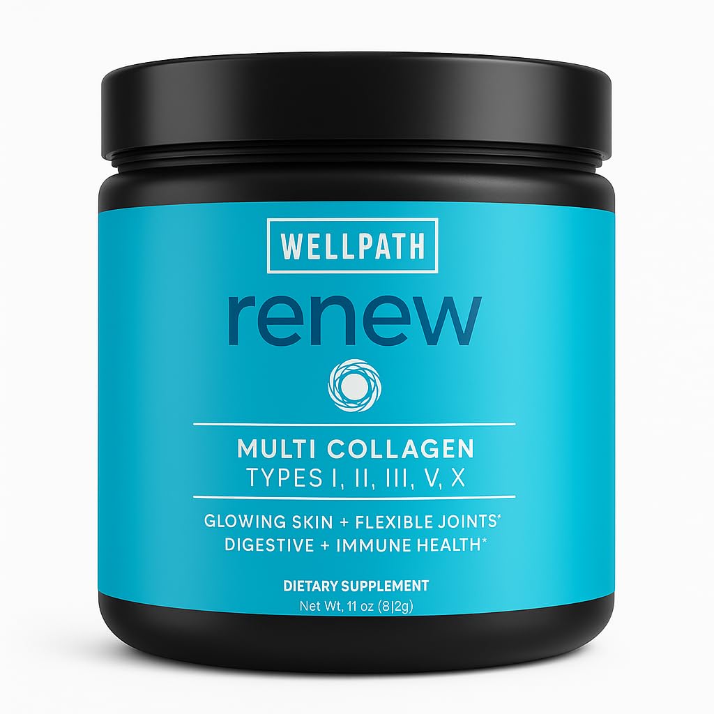 WellPath Multi Collagen Peptides Powder for Women | Renew Multi Collagen Protein for Hair, Nails, Skin | Hydrolyzed Bovine, Marine, & Chicken Sources | Types I, II, III, V, X | 11 oz | 40 Servings