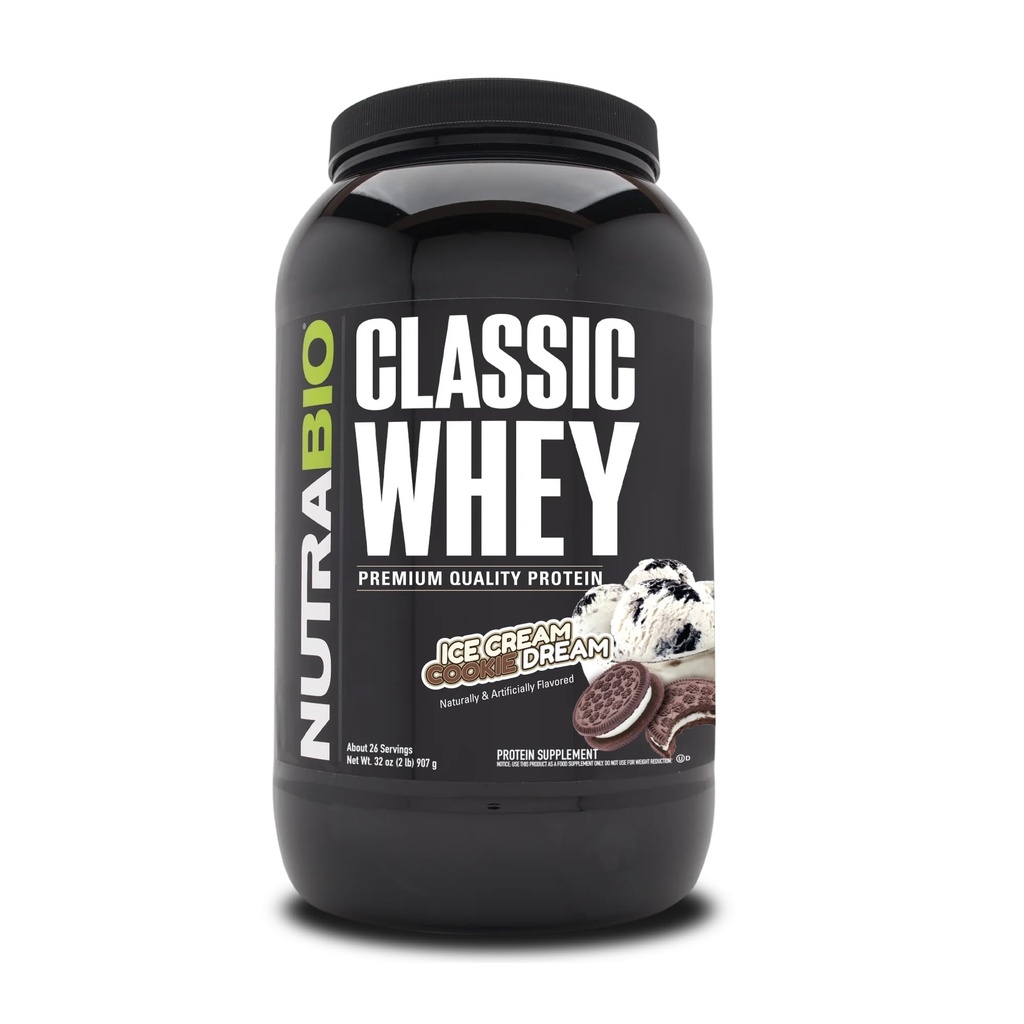 NutraBio Classic Whey Protein Powder- 25G Protein Per Scoop - Full-Spectrum Amino Acid Profile - No Fillers, Artificial Colors, Preservatives - Low Glycemic Index - (Ice Cream Cookie Dream, 2 Pounds)