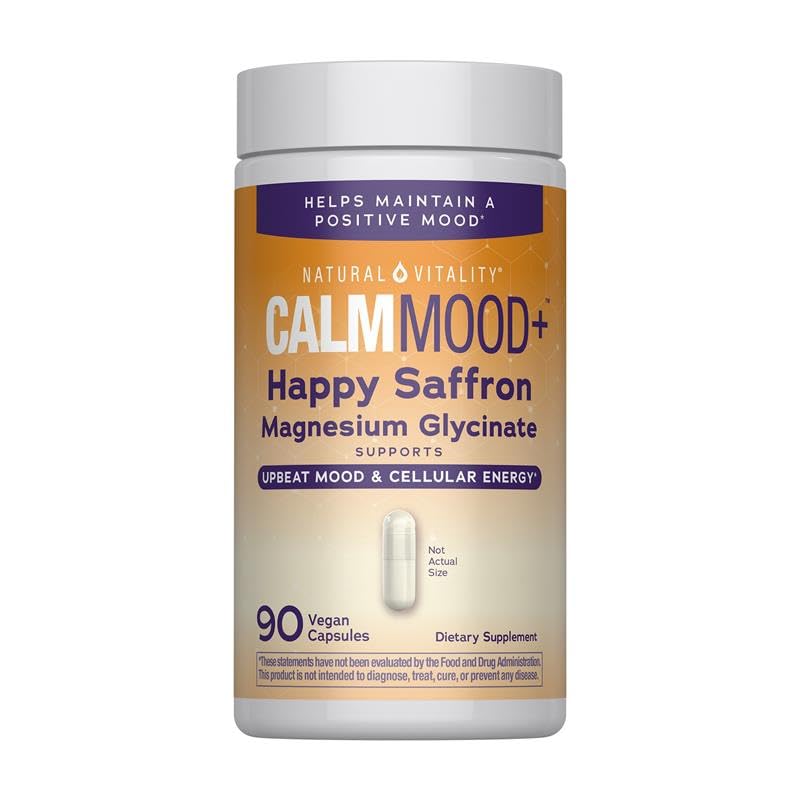 Natural Vitality Calm Mood | Happy Saffron Magnesium Glycinate Capsules | Supplement Helps Maintain Positive Mood | Non-GMO, Vegan & Gluten Free Formula | 90 Count