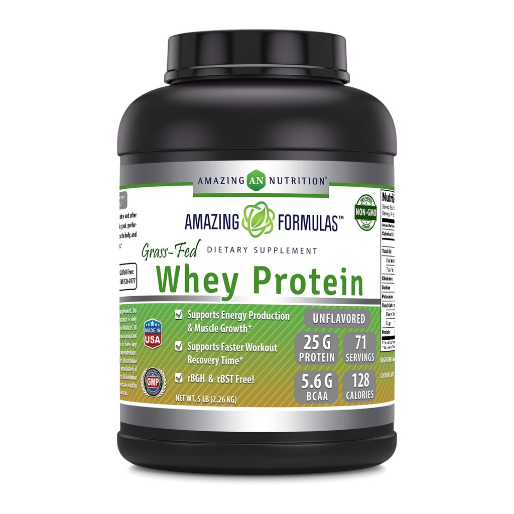 Amazing Formulas Grass-Fed Whey Protein Supplement | 5 Lbs | Unflavored | 25 G Protein Per Serving | Non-GMO | Gluten-Free | Made in USA