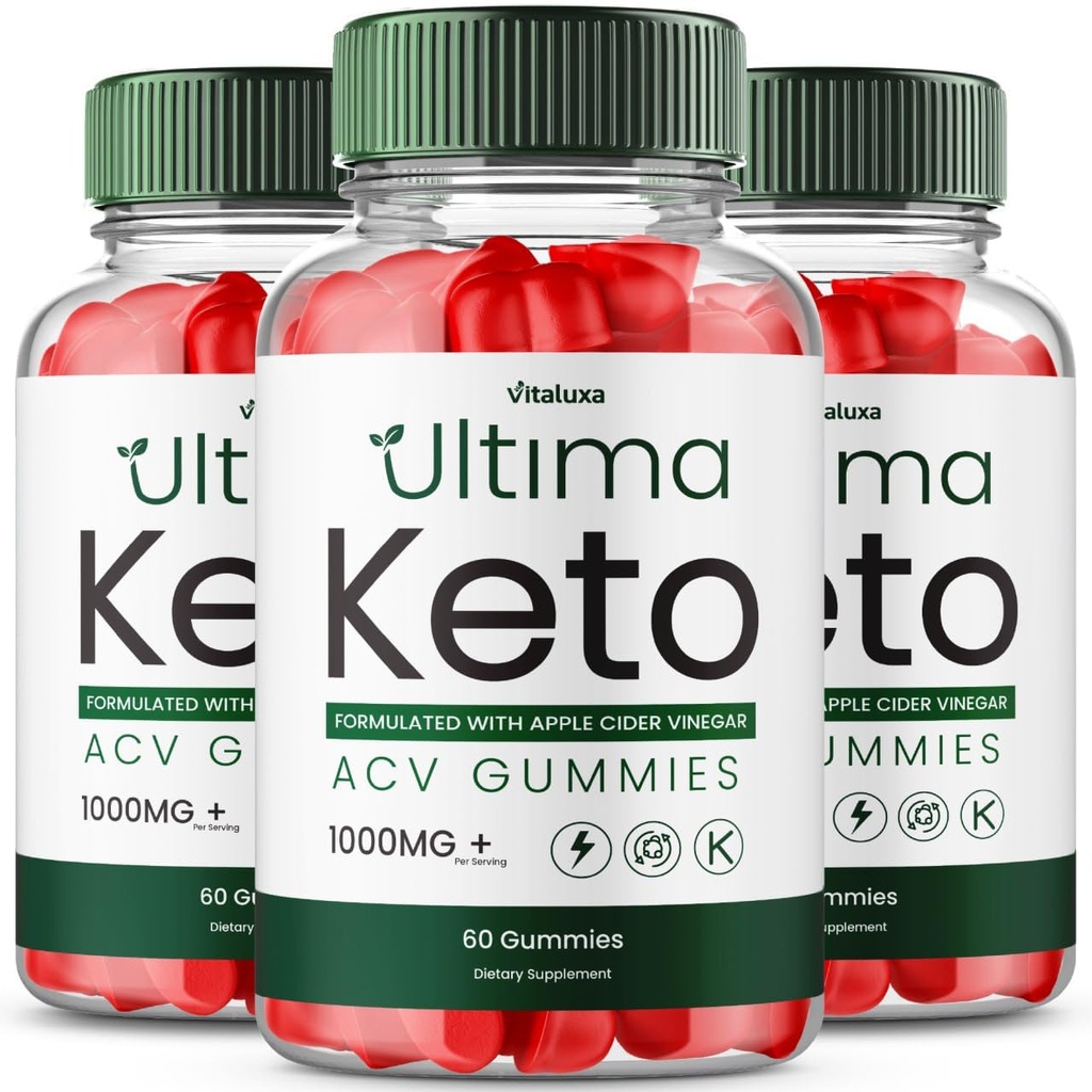 (3 Pack) Ultima Keto ACV Gummies - Ultimate Keto Plus ACV Apple Cider Vinegar 525 MG Per Gummy, Ultimaketo+ACV Supplement All Natural Premium Ingredient Advanced Formula (180 Gummies)