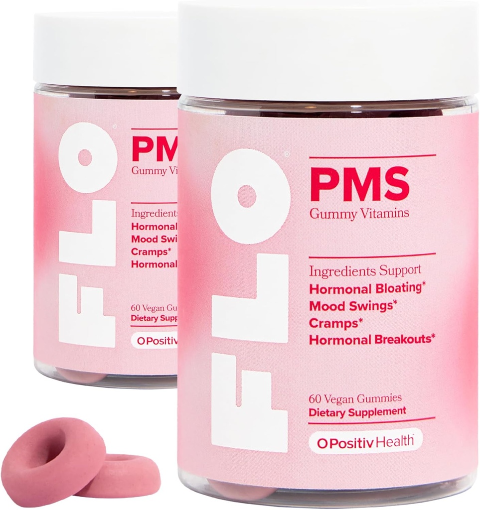 O Positiv PMS Gommies pour les femmes - Proactive PMS Relief - Cibles Breakouts hormonaux, Bloating, Crampes et ailes d'humeur avec chasteberry, vitamine B6, et baume de citron - PMS Gommies (paquet de 2)