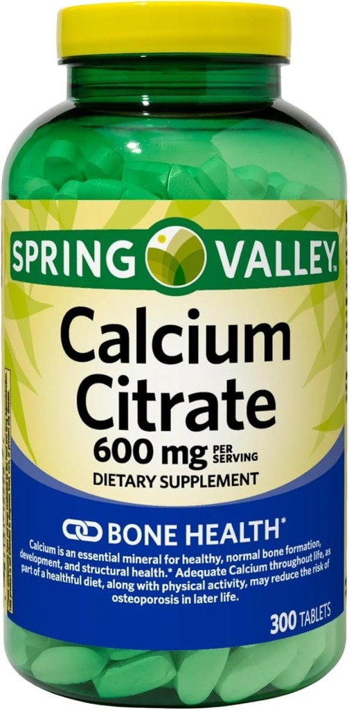 Calcium Citrate 600mg, 300 Tablets per Bottle, Bone & Joint Health (Pack of 1)
