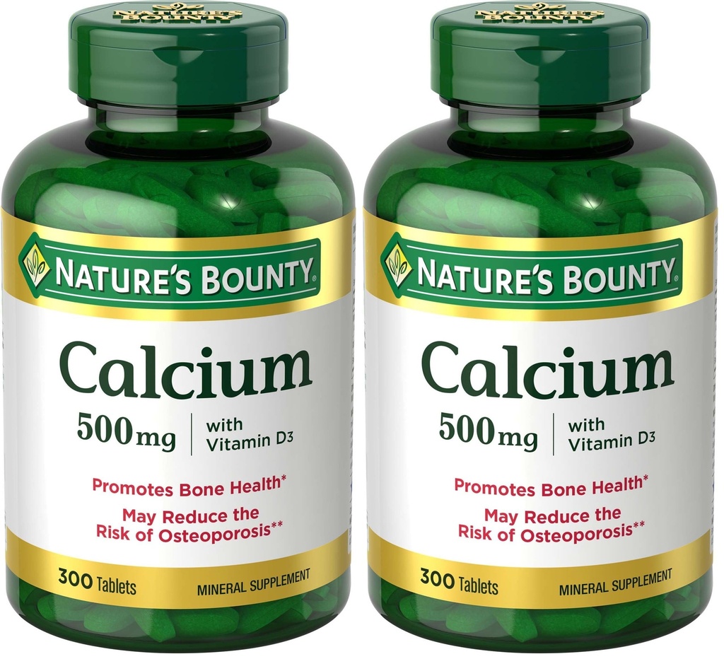 Nature's Bounty Calcium Plus 400 IU Vitamin D3, Immune Support & Bone Health, 300 Tablets (Pack of 2)
