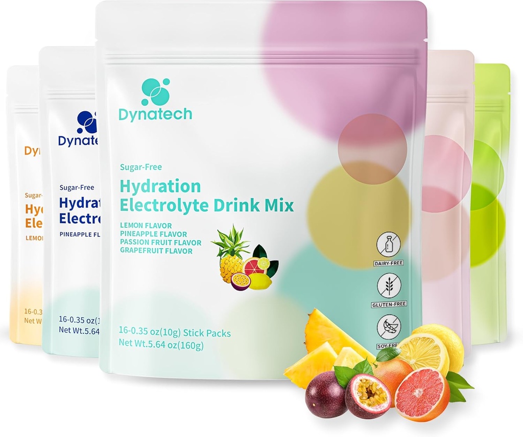 Dynatech Zero Sugar Electrolyte Drink Mix - Variety Pack - Packs en poudre d'hydratation avec 10 électrolytes et vitamines