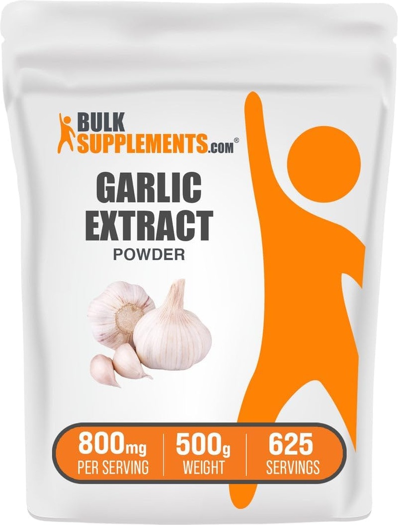 BulkSupplements.com Poudre d'extrait d'ail - Supplément d'ail, supplément à base de plantes, Allium Sativam - Herbal & Gluten Free, 800mg par portion, 500g (1,1 lb) (paquet de 1)
