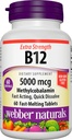 Webber Naturals Vitamine B12 5000 mcg, 60 Compte, comprimés à dissolution rapide, supplément de vitamine pour le métabolisme de l'énergie, immunitaire et la santé du coeur, formule végétarienne, 60 jours d'approvisionnement