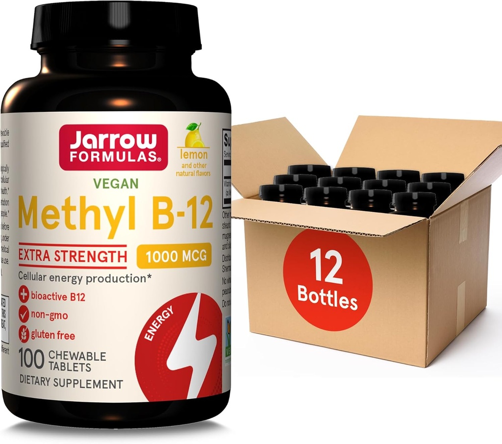 Formules de Jarrow Méthyl B-12 1000mcg, complément alimentaire pour la production d'énergie cellulaire et le soutien de la santé cérébrale, 100 comprimés à croquer au citron, 100 jours d'approvisionnement, pack de 12