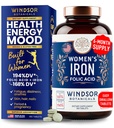 Suppléments fer et acide folique pour les femmes - 35mg Vitamine de fer douce, acide folique 400mcg - Anémie, période, supplément de soutien de la grossesse, pilules de sulfate ferreux - 180 comprimés végétaliens non constipants