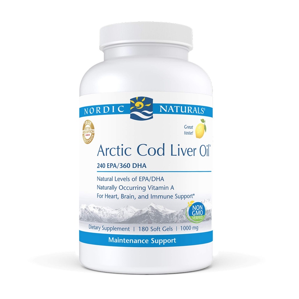 Nordic Naturals Pro - Huile de foie de morue arctique CLO, soutient la santé du coeur et du cerveau - Lemon-Flavored 180 gels doux