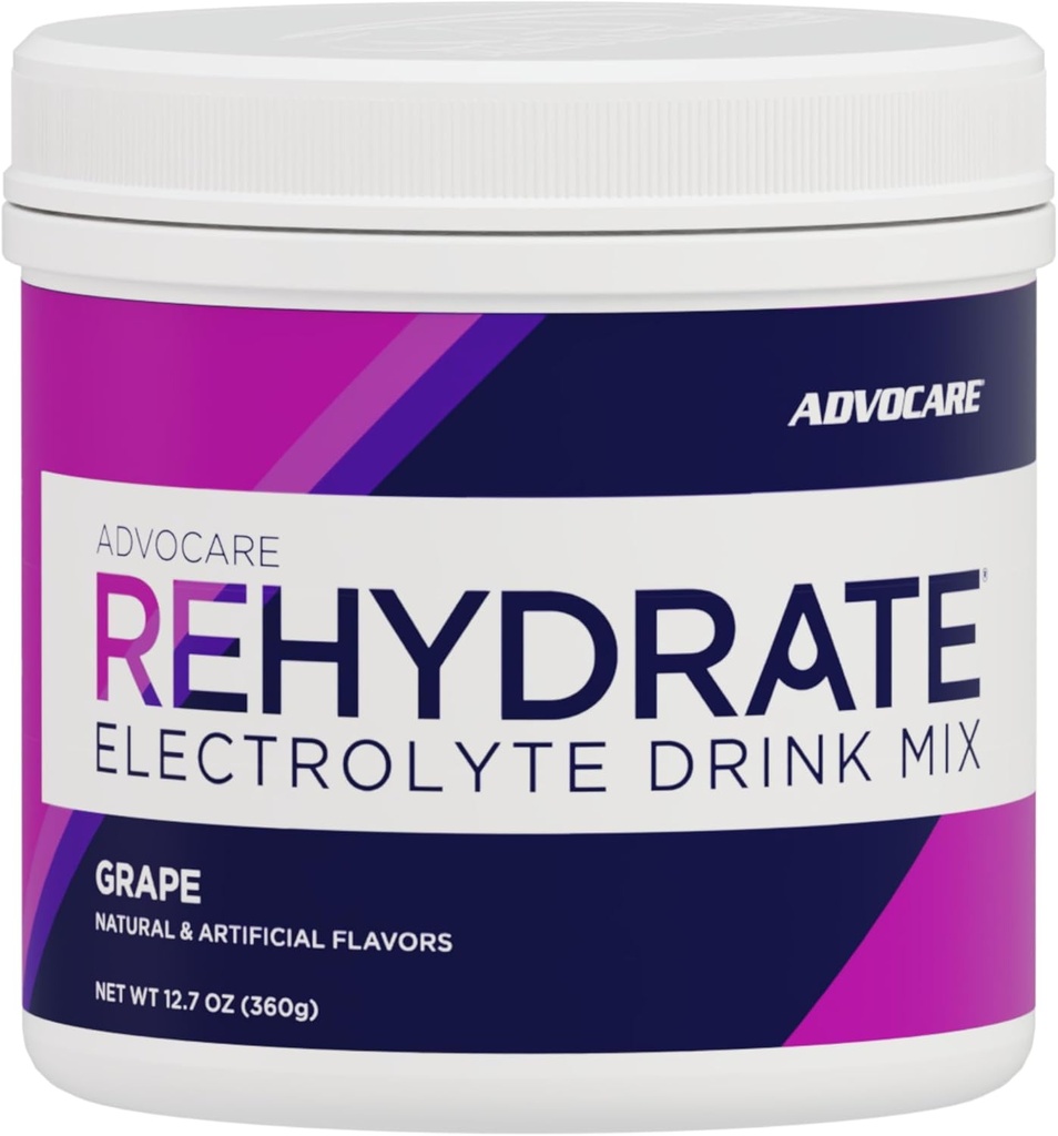 AdvoCare Rehydrate - Electrolyte Drink Mix - Includes Magnesium, Sodium, Potassium & Calcium - Antioxidant & Amino Acid Fortified - Supports Hydration & Recovery - Grape, 12.7 oz