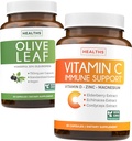 Économisez 4 $ (12 % de rabais) - Ensemble d'Immune à base de plantes - Extrait de feuille d'olive (non-OGM) Super résistance: 20% Oleuropein 750mg bouchons et soutien immunitaire - Vitamine C avec zinc, vitamine D, Elderberry & Echinacea (non-OGM)