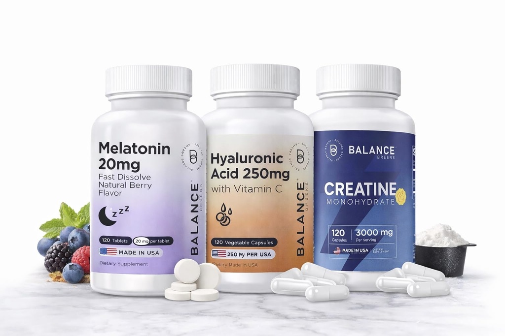 Balancebreens Melatonin + Hyaluronic Acid + Creatine Performance & Recovery Bundle