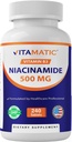 Vitamatic Niacinamide 500 mg 240 Tablets - Flush Free Vitamin B3 - Supports Energy Production