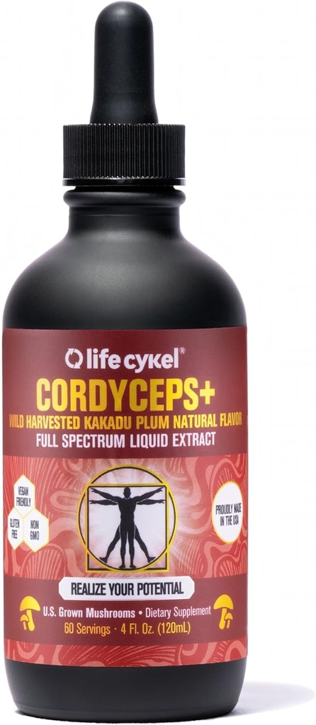 Extrait de champignons Cykel Cordyceps de vie avec Plum Kakadu - Soutien de l'énergie, de l'endurance et de la vitalité, supplément de vieillissement naturel - Teinture non OGM et végétalienne - 4Fl Oz