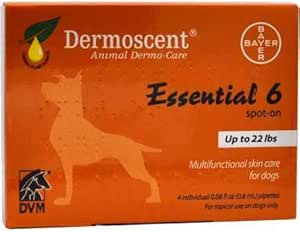 Bayer Dermoscent 6 points sur les soins de la peau pour les petits chiens jusqu'à 22 lb Huile de poisson Suppléments nutritionnels