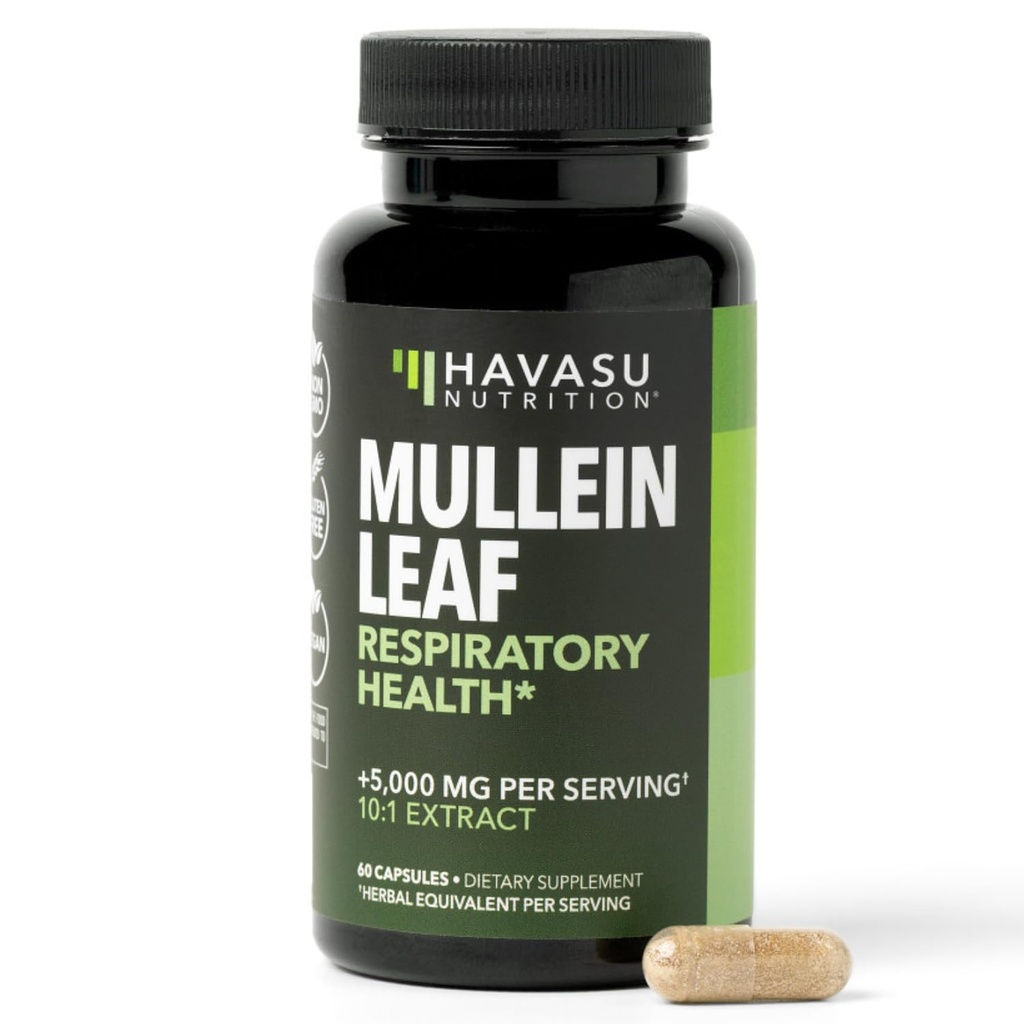 Mullein Leaf Capsules pour la santé respiratoire - 5000mg Extrait 10:1 pour le soutien pulmonaire et la fonction immunitaire - 60 Compte - Végétaux, capsules non OGM - Supplément à base de plantes pour le mieux-être quotidien - 2 mois d'approvisionnement