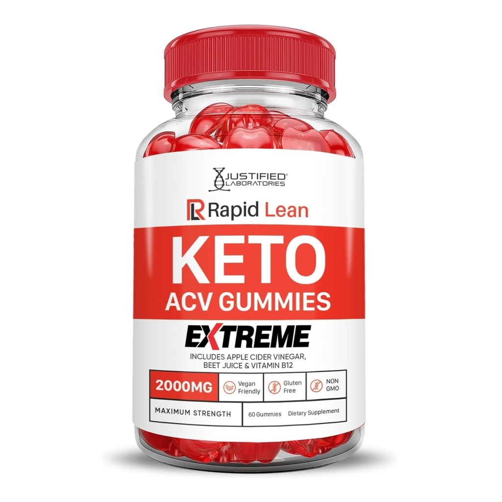 Justified Laboratories Rapid Lean Keto ACV Gummies Extreme (2000 mg) - 60 Count - Formulated with Apple Cider Vinegar, Folate & Vitamin B12 - Non-GMO, Vegan, Gluten Free - 30 Servings