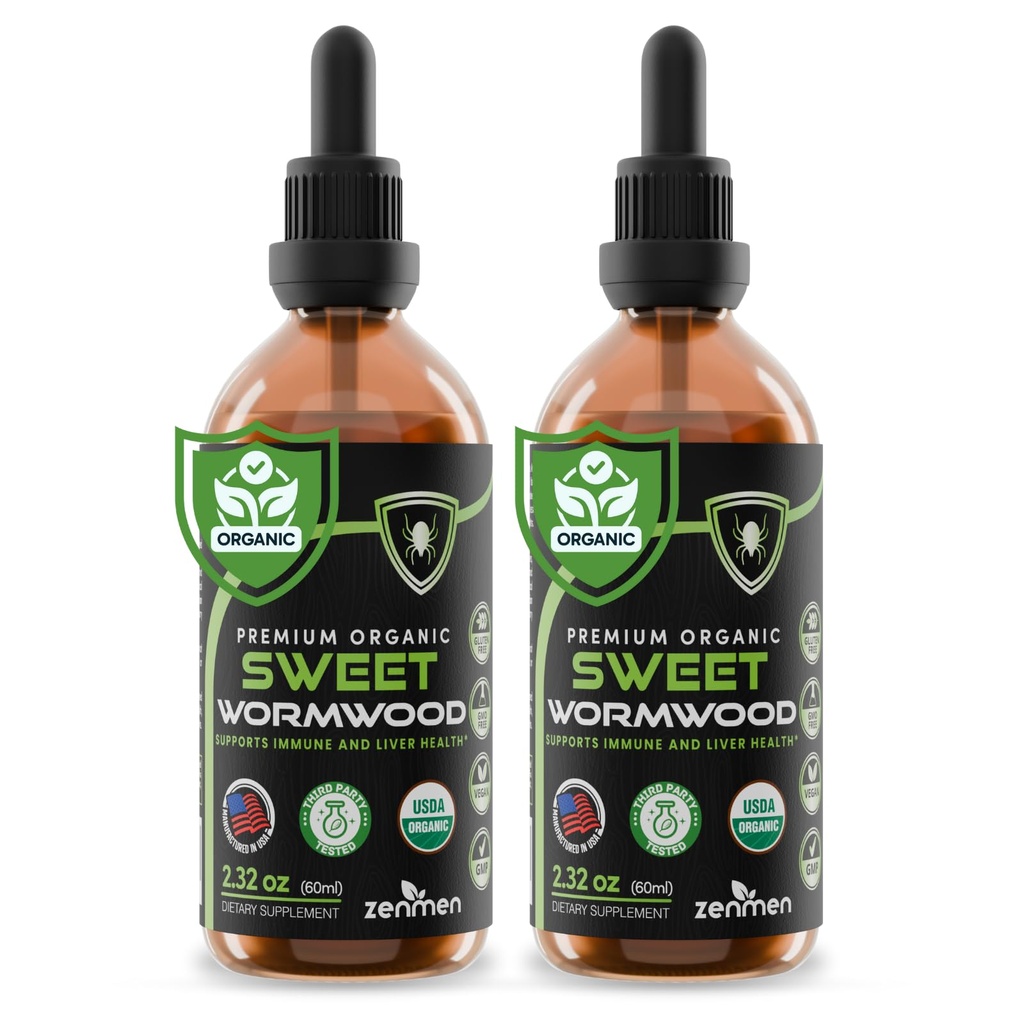 Zenmen Organic Sweet Wormwood (Artemisia Annua) Extract- Immune Support and Source of Antioxidants - 2 Bottles of 2.32 fl oz / 60ml, Vegan, Manufactured in The USA