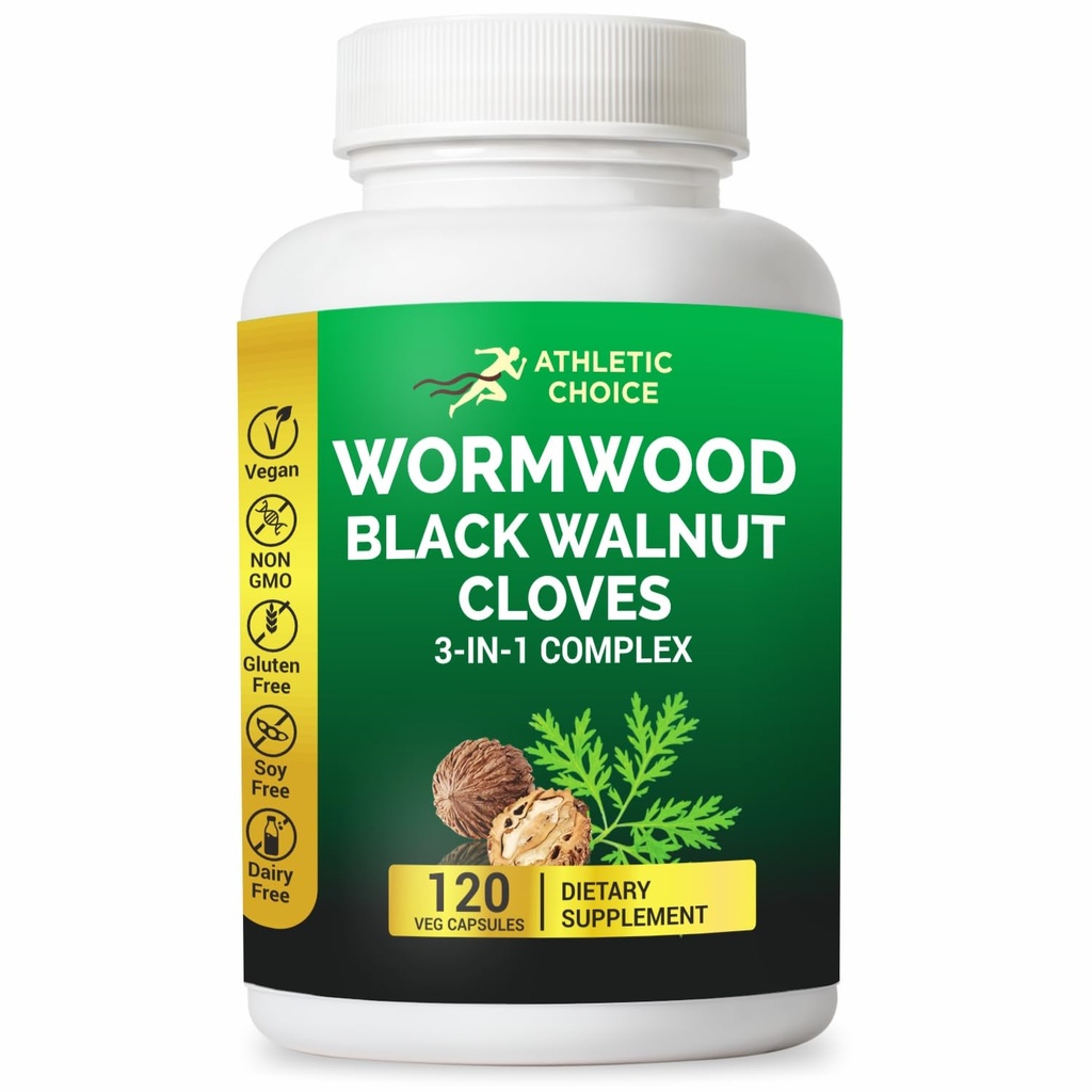 Wormwood Black Walnut Clove Complex, 3-in-1 Formula with Sweet Wormwood Extract, 120 Veggie Capsules, Non-GMO & Gluten-Free Herbal Supplement for Adults
