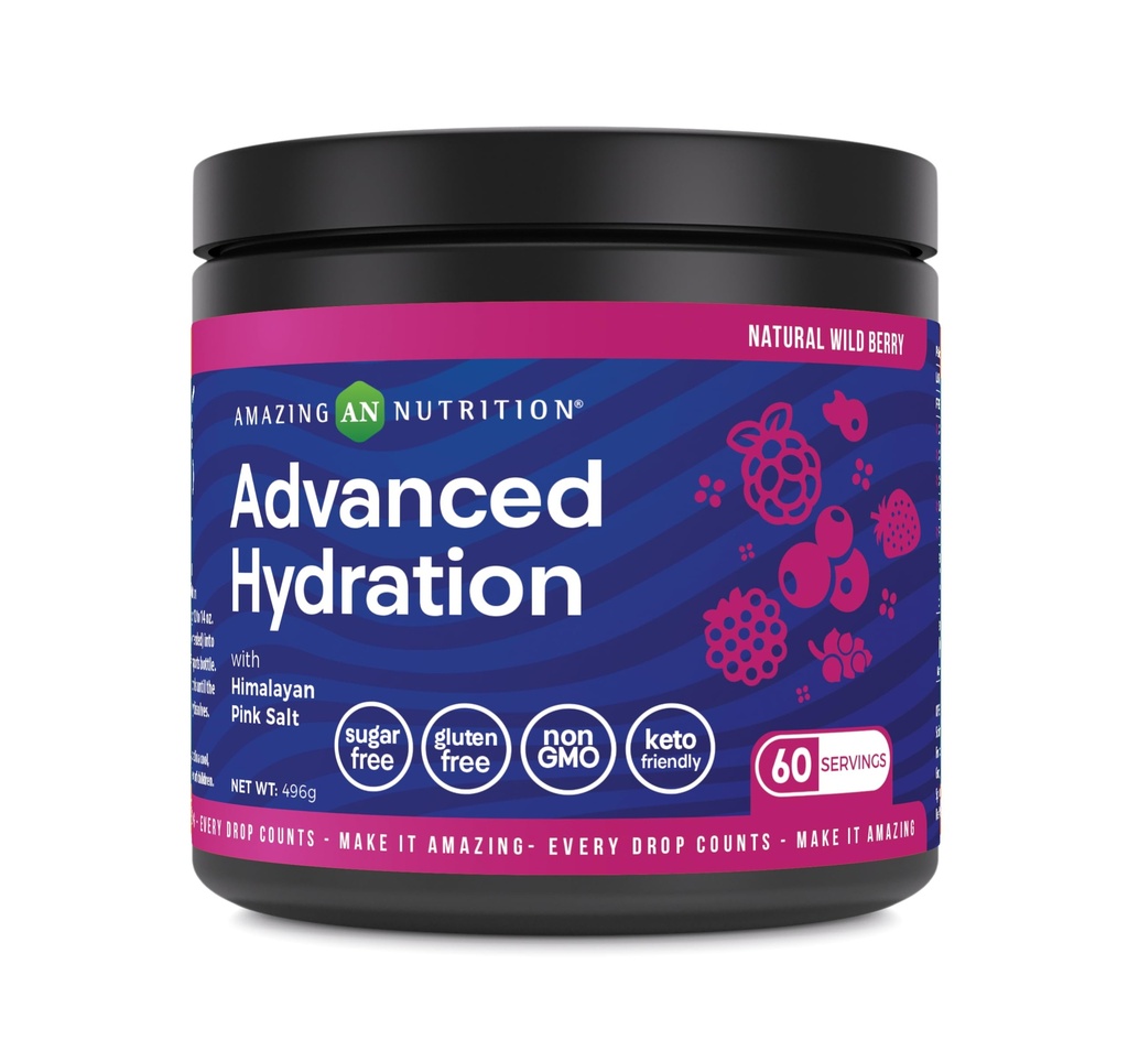 Amazing Nutrition Advanced Hydration Electrolyte Powder | Packed with Essential Minerals | Sugar-Free | Keto Friendly | Non-GMO | Gluten-Free (60 Servings | Natural Wild Berry)
