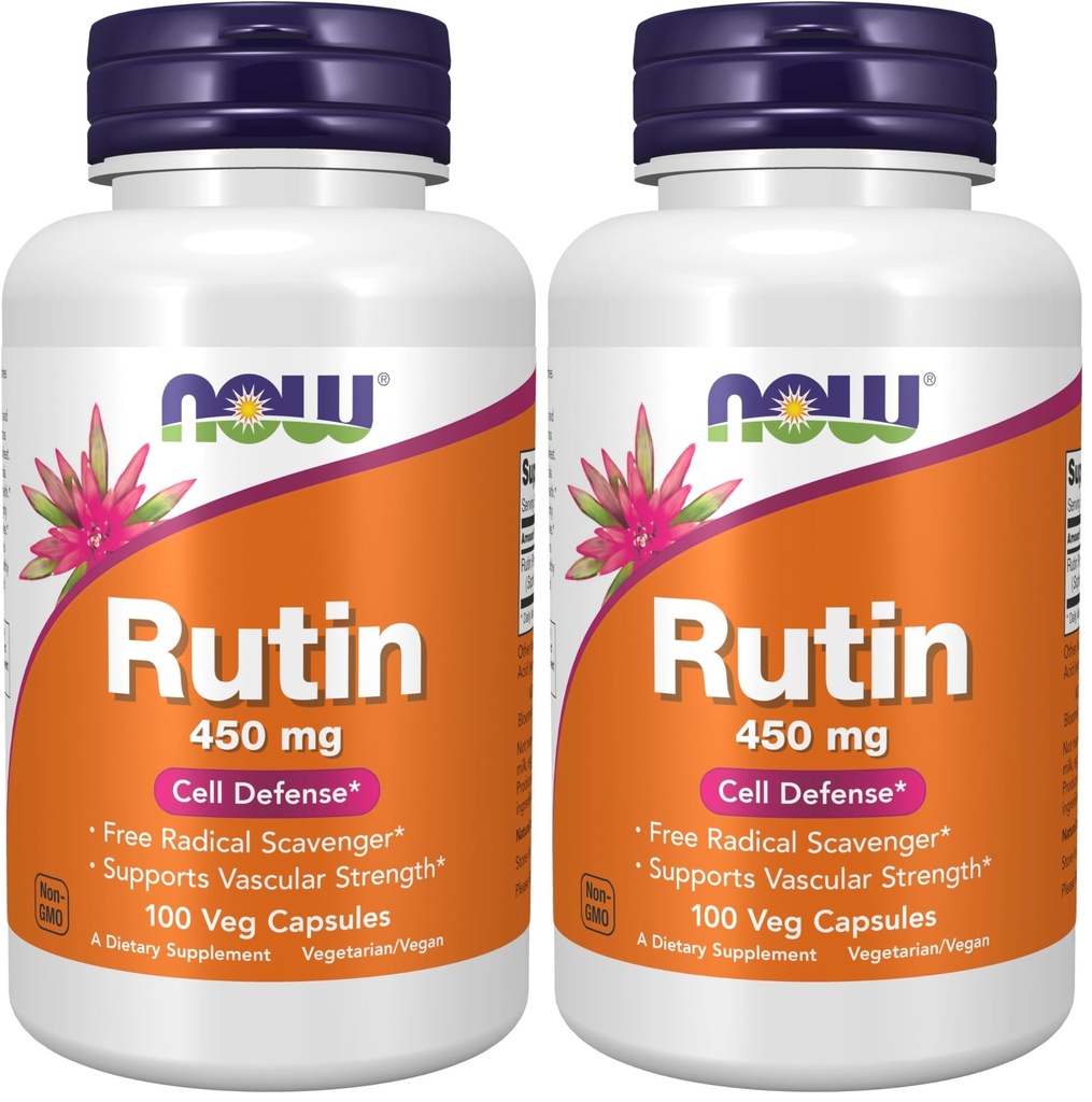 NOW Foods Supplements, Rutin (Sophora Japonica) 450 mg, Free Radical Scavenger*, Cell Defense*, 100 Veg Capsules, (Pack of 2)