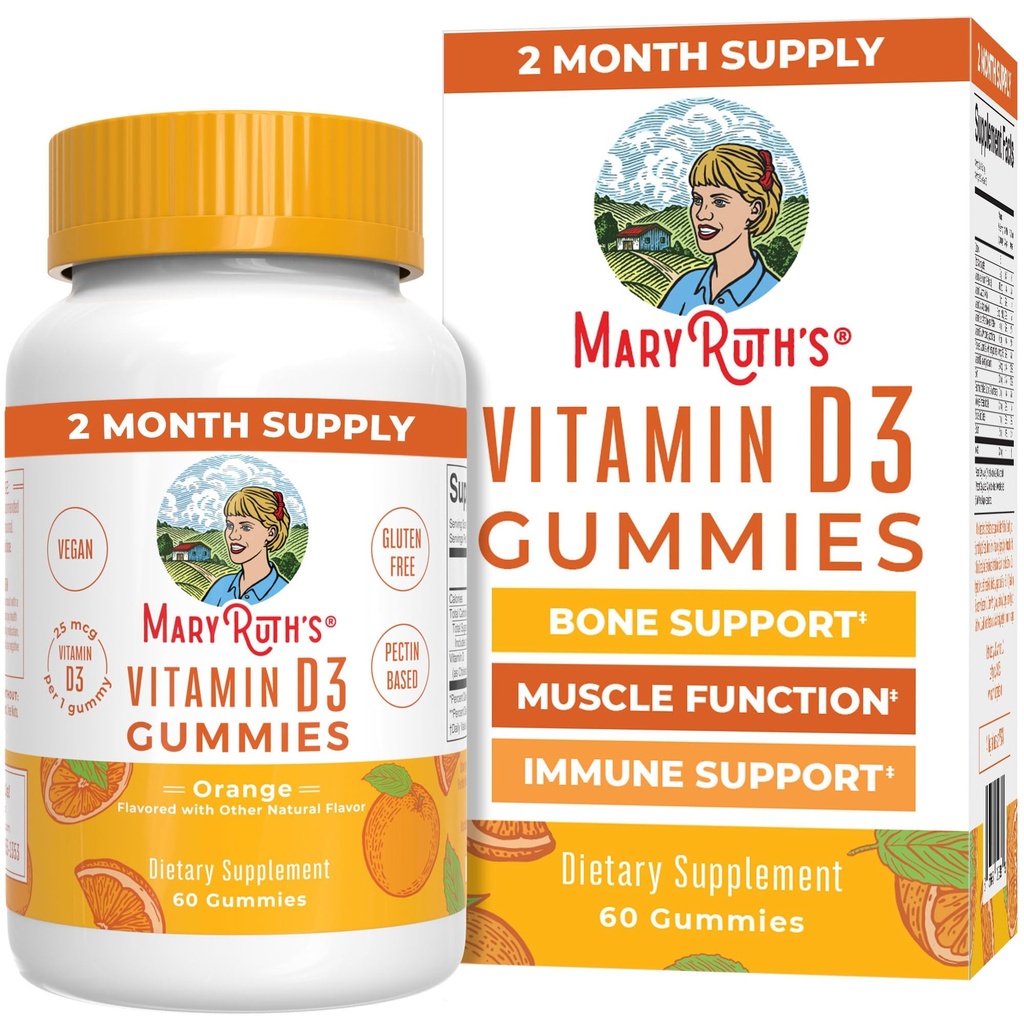 MaryRuth Organics Vitamine D3 Gummies (en anglais seulement) 2 mois d'approvisionnement (en anglais seulement) Adultes et enfants Vitamine D Gummy (en anglais seulement) Supplément de soutien immunitaire (en anglais seulement) VIT D3 1000IU pour la santé osseuse et la fonction musculaire (en anglais seulement) Vegan (en anglais seulement) Non-OGM (en anglais seulement) Sans gluten (en anglais seulement) 60