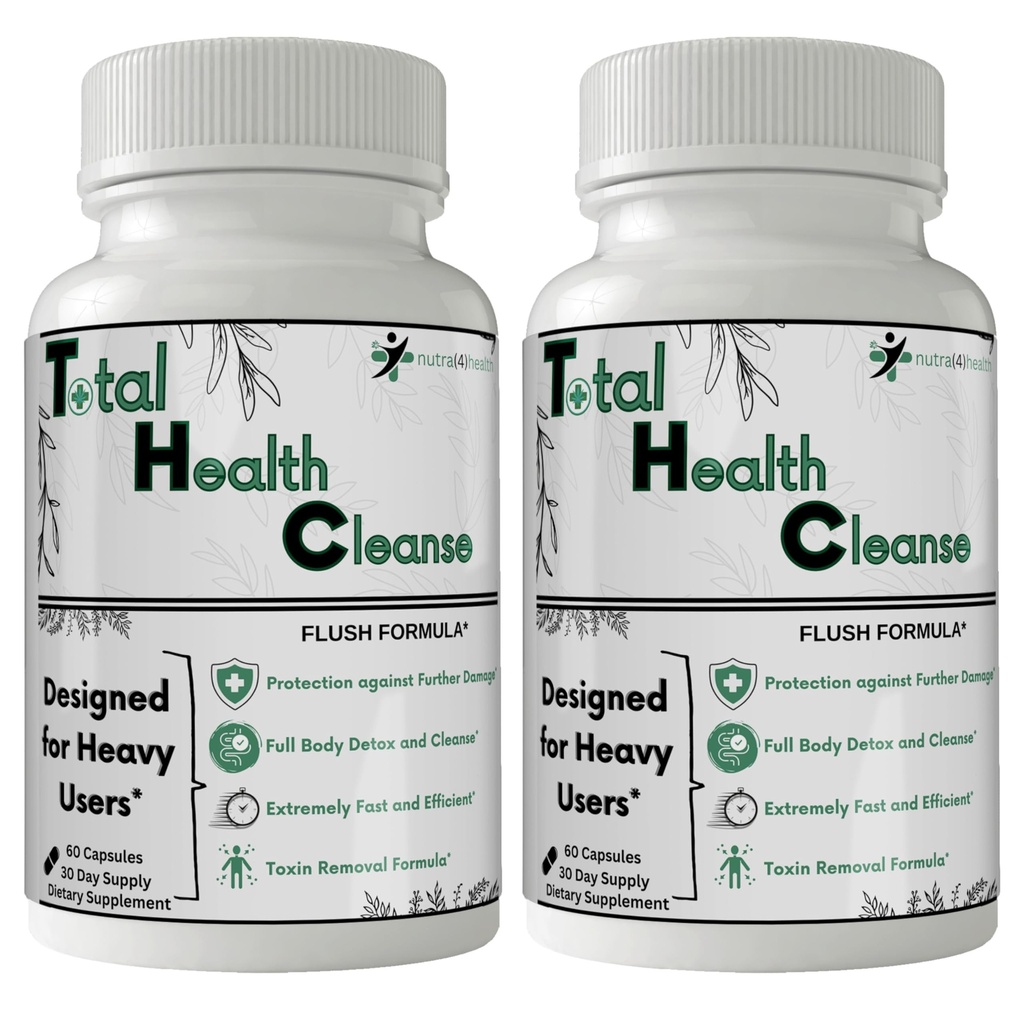 Total Health Cleanse (2 Bottle Pack), Best Detox for Heavy Users, Flush Formula for Test, Full Body Detox Capsules