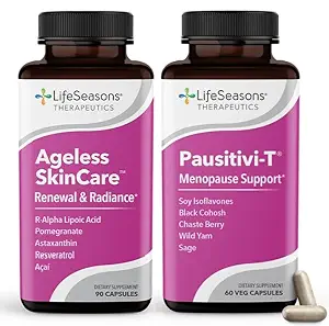 LifeSeasons Pausitivi-T avec soin sans âge - Supplément ménopause - Relief pour les flashes chauds, l'équilibre hormonal et les sueurs nocturnes - Nourrites Tissu - Sage, Chasteberry, Soy Isoflavones & Cohosh Noir