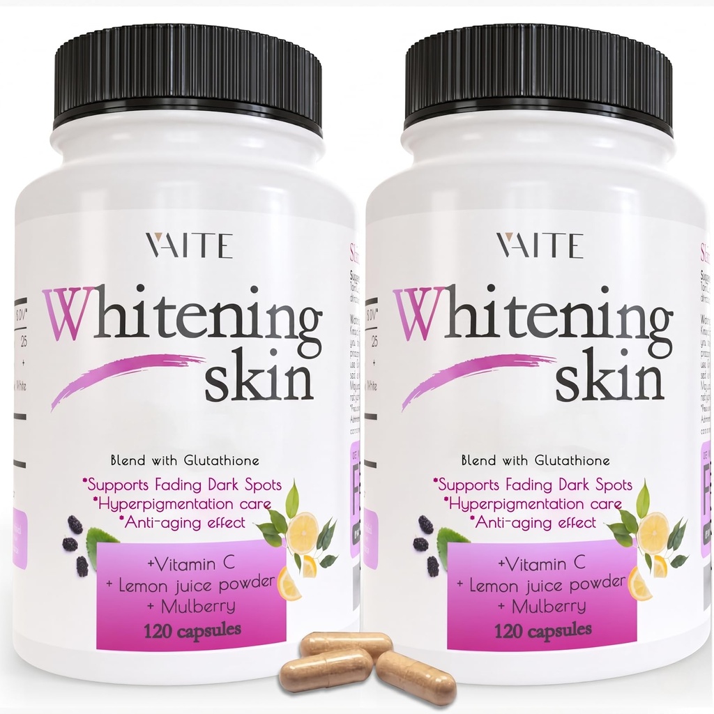 VAITE Glutathione Whitening Pills - Dark Spots & Acne Scar Remover - Vegan Skin Bleaching Pills with Anti-Aging & Antioxidant Effect - 120 Capsules (2 Pack)