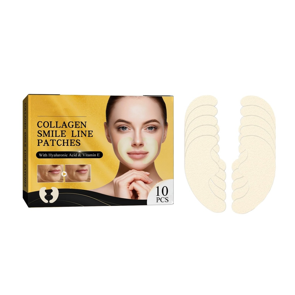 Collagen Smile Line Patches, Anti-Wrinkle Face Patches with Hyaluronic Acid and Vitamin E, Instant Firming and Moisturizing Treatment, Reduce Fine Lines and Wrinkles Around Mouth, 10 Count (1 box)