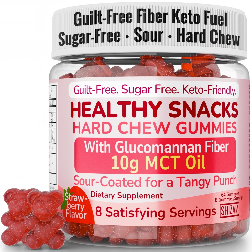 SHIZAM High-Fiber Keto Snacks, Healthy Snack for Adults & Kids, for Men & Women, MCT Oil C8 C10, Fiber Keto Gummies, Gluten Free No Sugar Low Calorie Low Carb Healthy Gummy Candy, C8 MCT Oil Powder