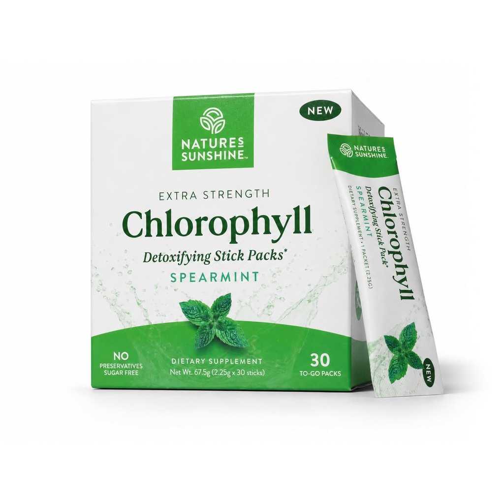 Nature's Sunshine Stick Packs de chlorophylle: Superchargez votre détox et Boost Gut Health dans des paquets de bâtons pratiques et délicieux (spearmint)
