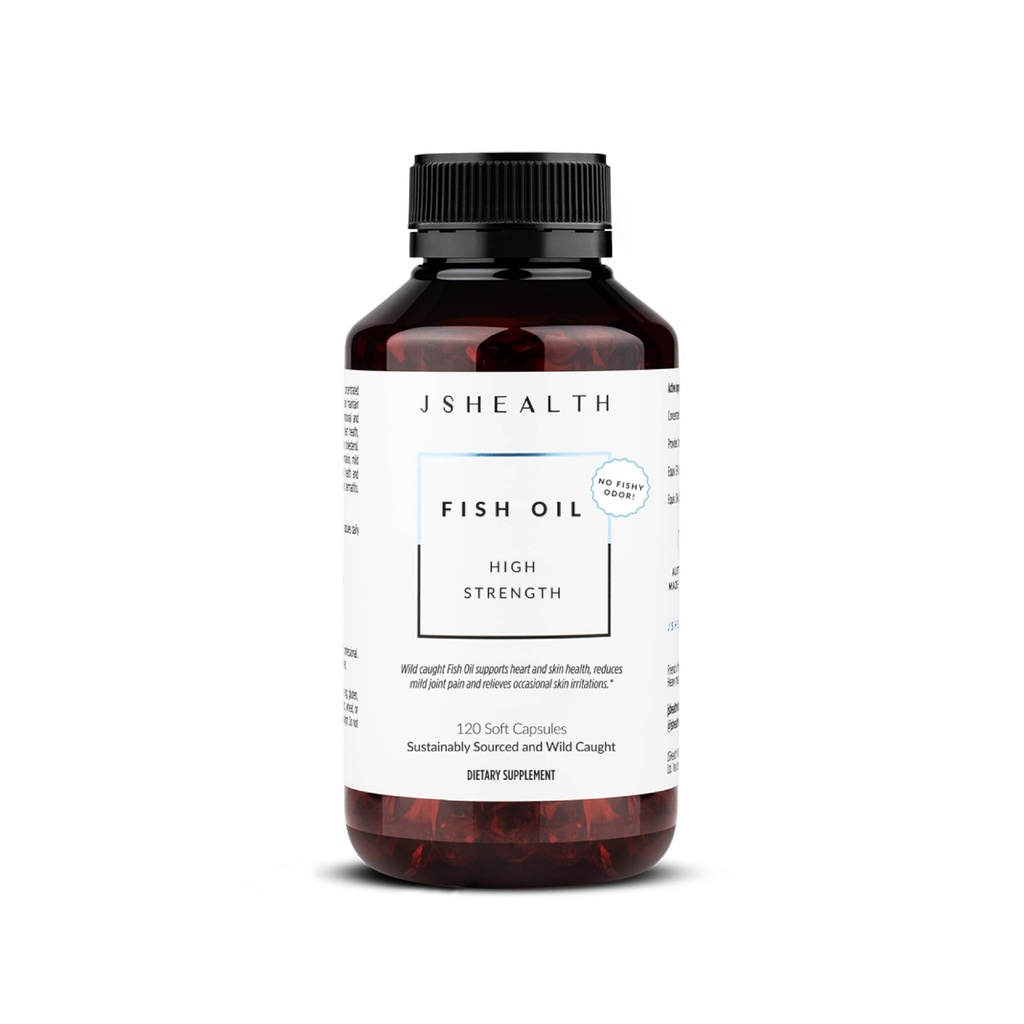 JSHealth Suppléments d'huile de poisson haute résistance - Omega 3 Huile de poisson - Fabriqué avec des poissons sauvages - Omega 3 Supplément, 120 capsules