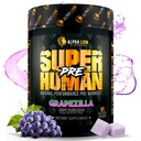 ALPHA LION Poudre pré-entraînement surhumaine, Beta Alanine, L-Taurine et caféine Tri-Source pour énergie durable et focus, oxyde nitrique et citrulline pour pompe (21 portions, Grapezilla)