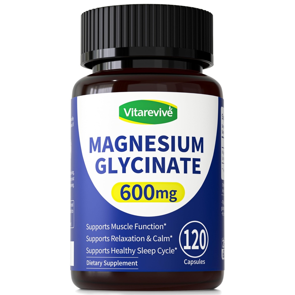 Pure Magnesium Glycinate 600mg - Magnesium Bisglycinate Supplement, High Absorption Magnesium Supplement for Sleep Support & Muscle Function, Non GMO, 120 Count