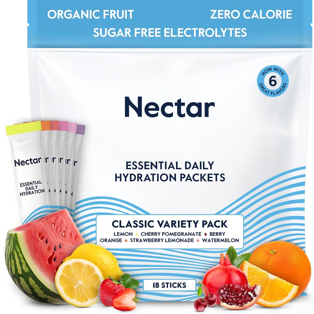 Nectar Hydration Packets - Electrolytes Powder Packets - No Sugar or Calories - Organic Fruit Liquid Daily IV Electrolytes Powder for Dehydration Relief and Rapid Rehydration (Variety 18 Pack)