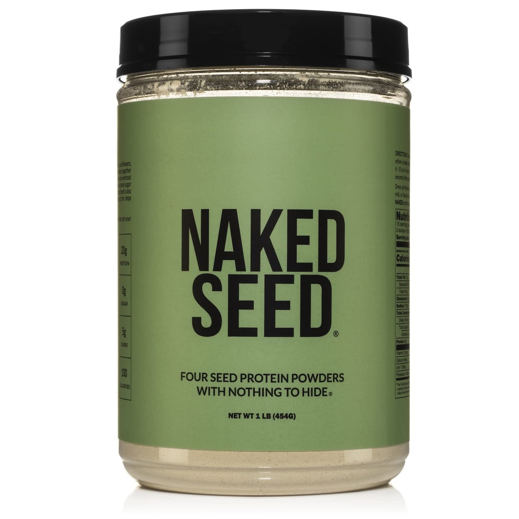 Graines nues - 4 graines en poudre de protéines, seulement 4 ingrédients - Chia, pastèque, tournesol et graines de citrouille - Sans gluten, sans soja, végétalien, sans gmos, sans édulcorants artificiels - 15 portions