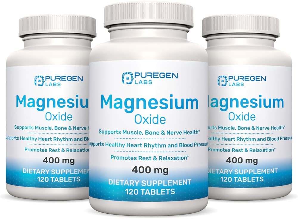 Supplément de magnésium 400mg [haute puissance] – Oxyde de magnésium pour le soutien immunitaire, la récupération musculaire, les crampes des jambes, la relaxation - 3 Pack