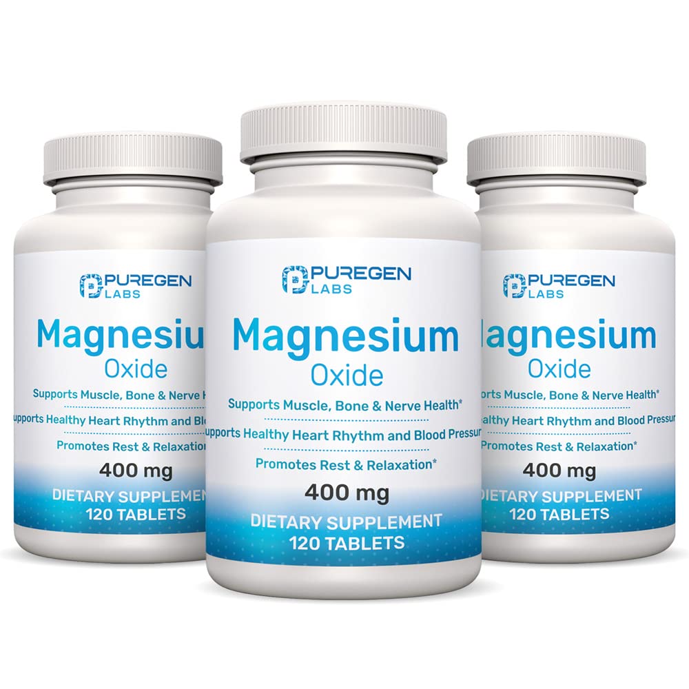 Supplément de magnésium 400mg [haute puissance] – Oxyde de magnésium pour le soutien immunitaire, la récupération musculaire, les crampes des jambes, la relaxation - 3 Pack