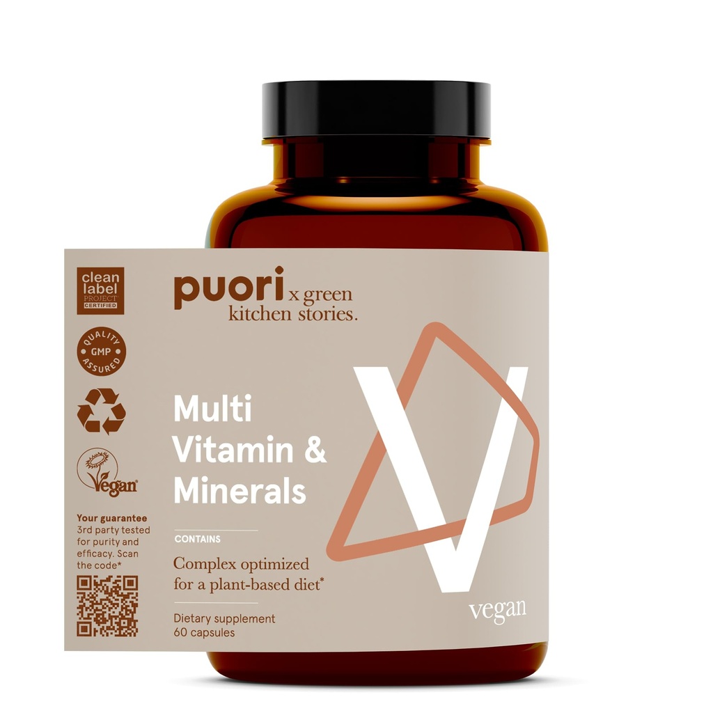 Puori Vegan Multi-Vitamin & Mineral Complex for Men & Women - Blended Multivitamins with 13 Essential Vitamins & 9 Minerals for Overall Health, Nervous & Immune System Support - 60 Capsules