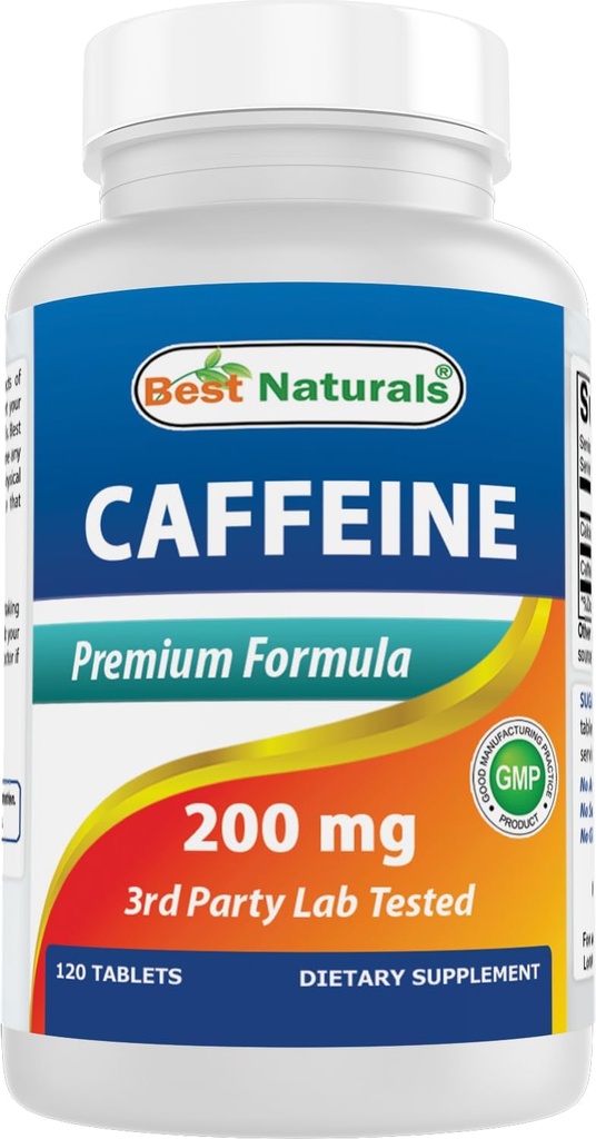 Meilleures pilules de caféine naturelles 200mg, 120 Compte