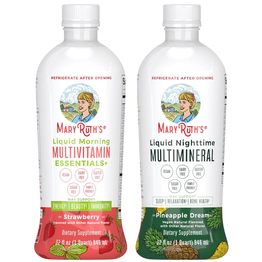 MaryRuth's Liquid Morning Multivitamin (Strawberry) & Liquid Nighttime Multiminéral (Pineapple)